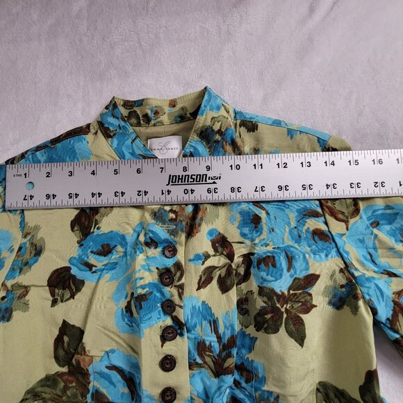 Emma James Womens Floral Print Button-Front Blazer Jacket Size 6 Tan Blue Career - Picture 7 of 10